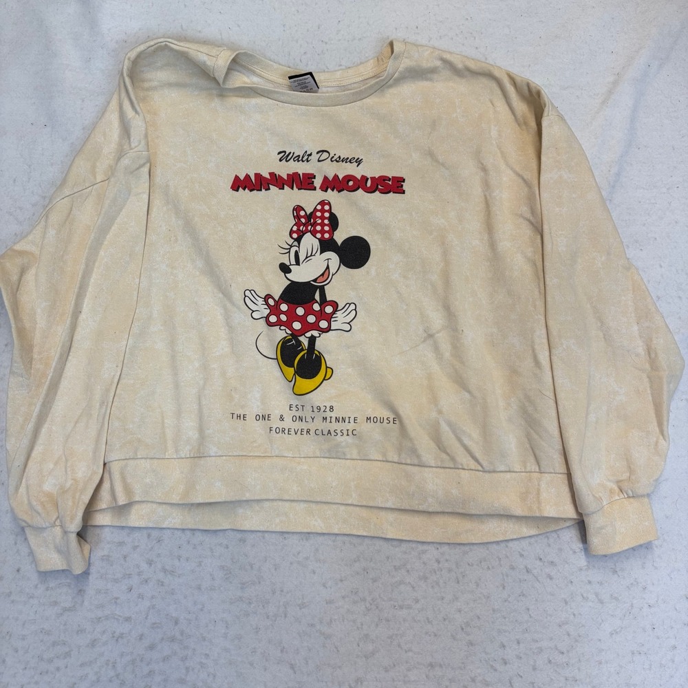 Disney Minnie Mouse Sweatshirt Womens 4X Yellow Acid Wash Graphic Pullover